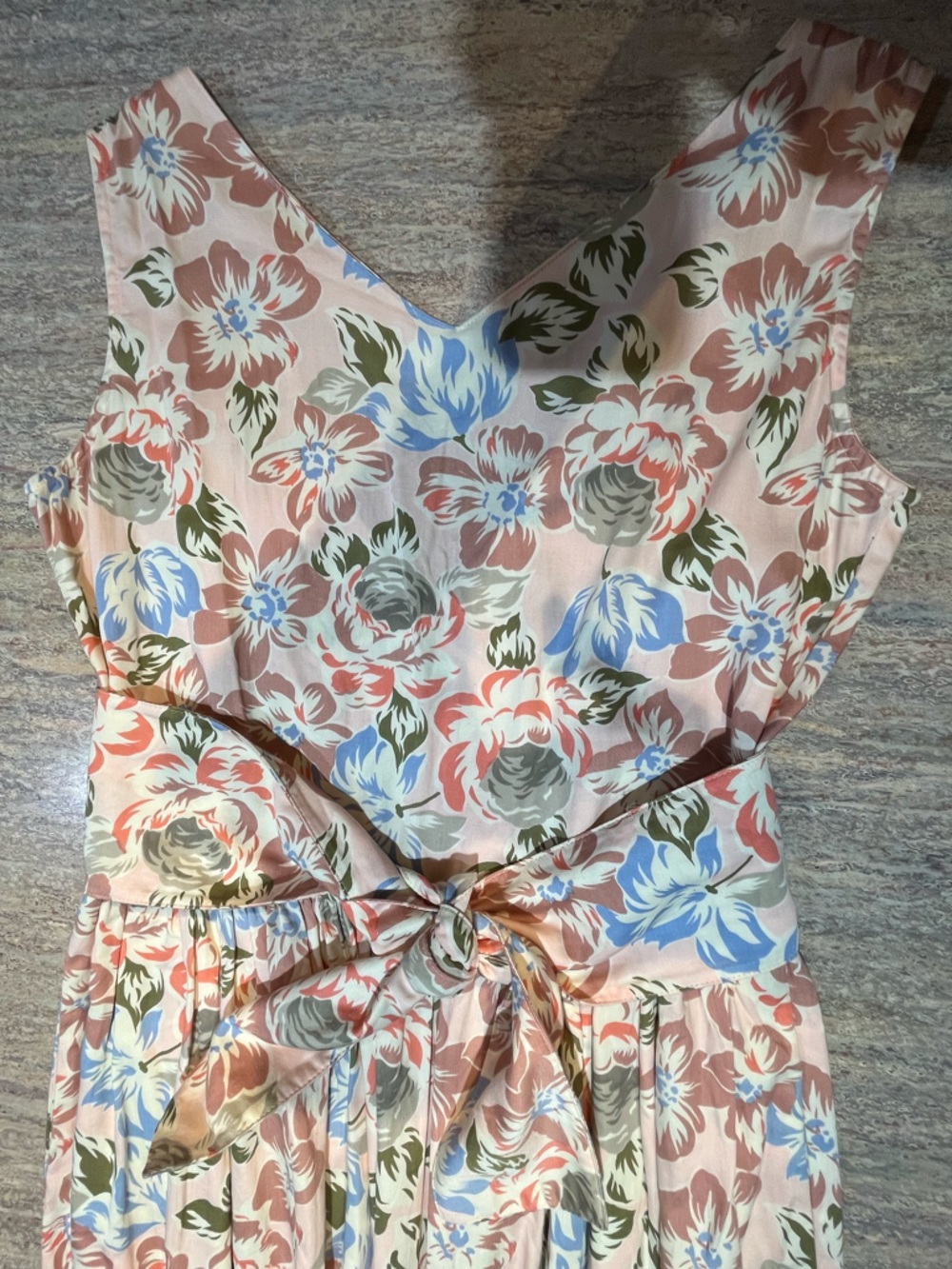 James River Traders Floral Peachy-pink V-Neck Tie-Waist Midi Summer Dress Large